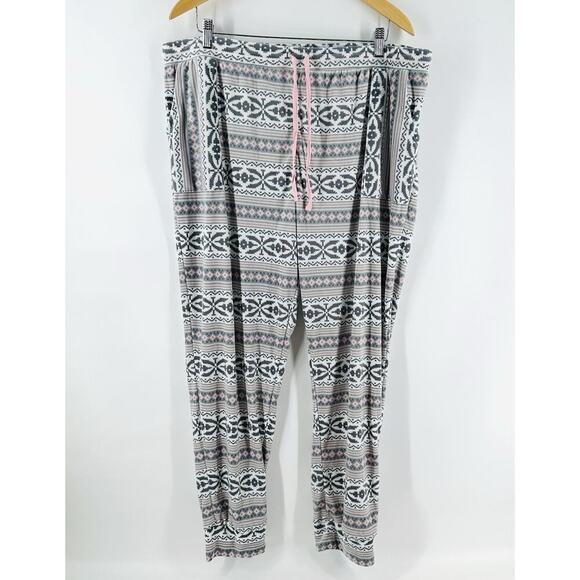 Jane & Bleecker Cozy Soft Lounge Pajama Pants Aztec Geometric Gray Pink DD18 - Picture 1 of 10